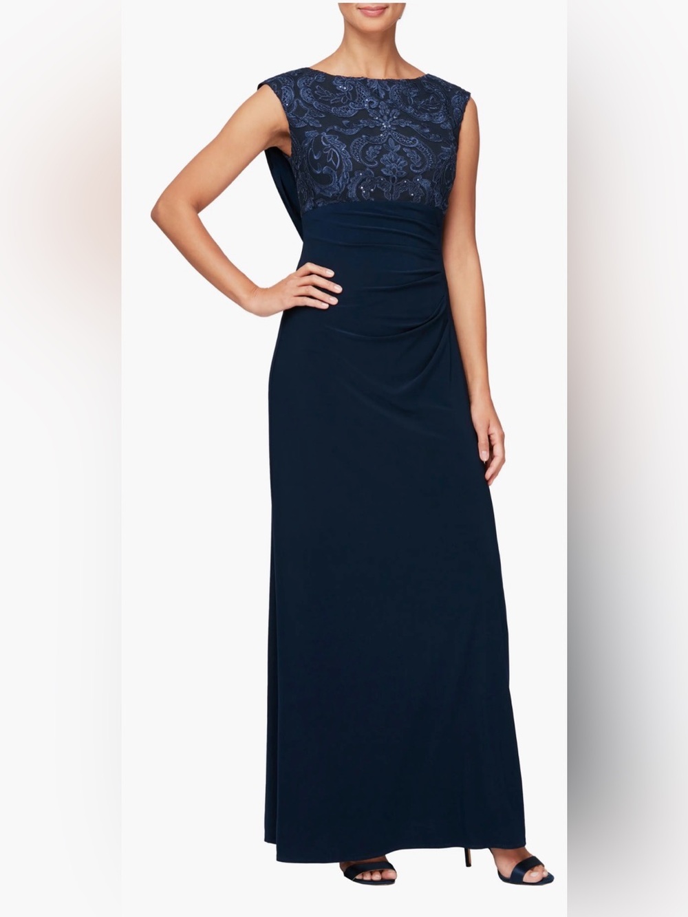 Alex Evenings Sequin Floral Bodice Cowl Back Formal Gown Size:16 $199